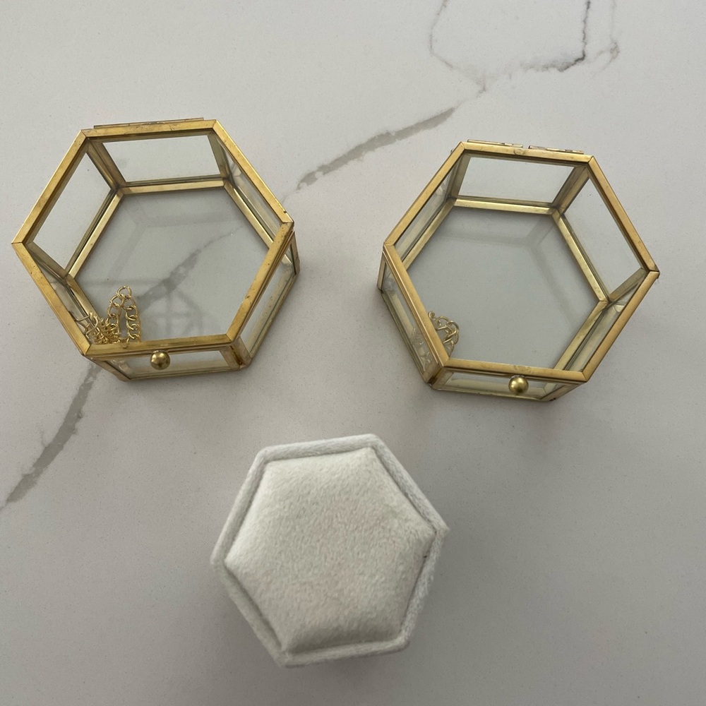Gold Hexagonal Glass Jewelry Box Set